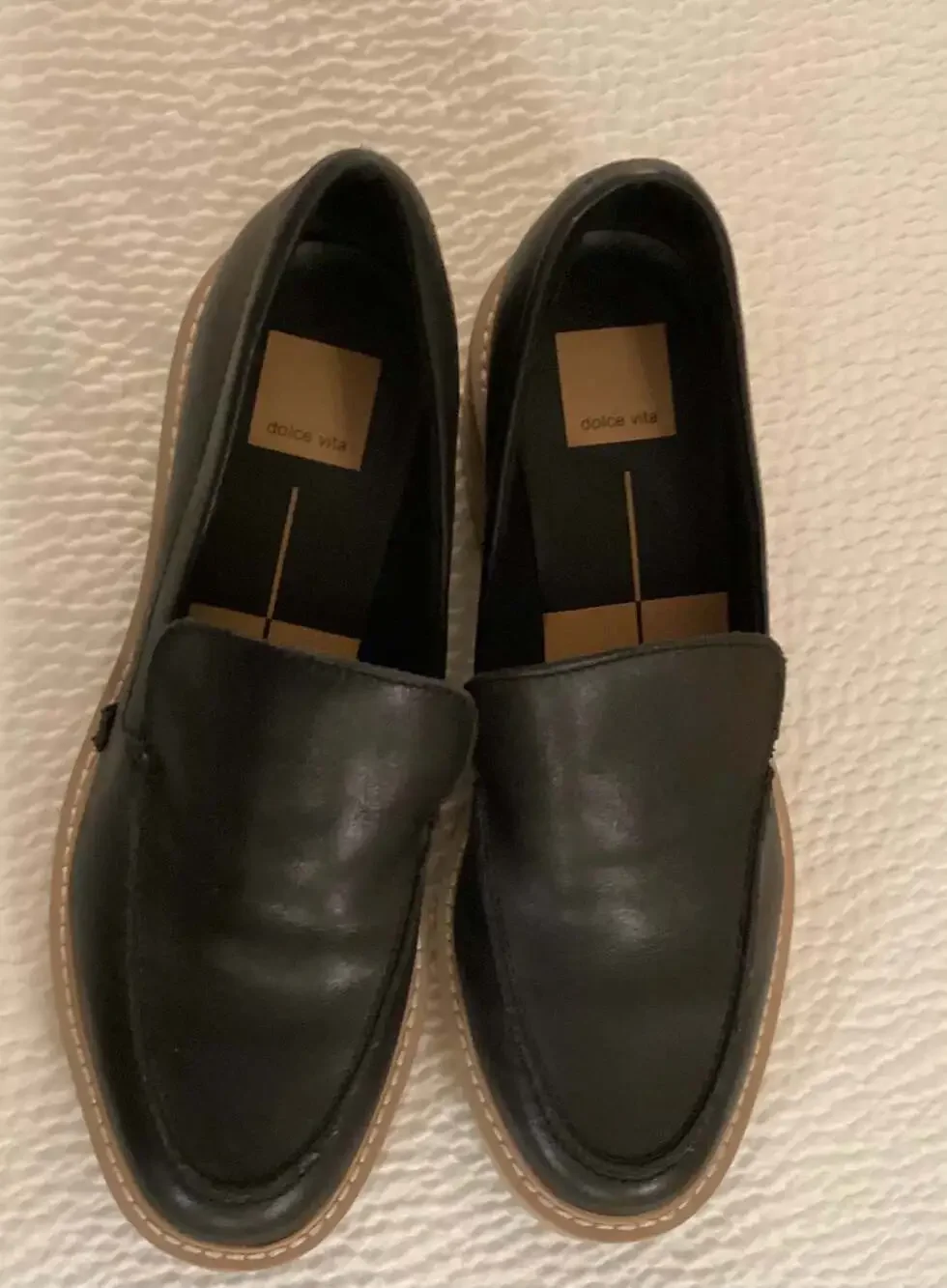 Dolce Vita Huey Black Leather Lug Sole Platform Loafers Size 9